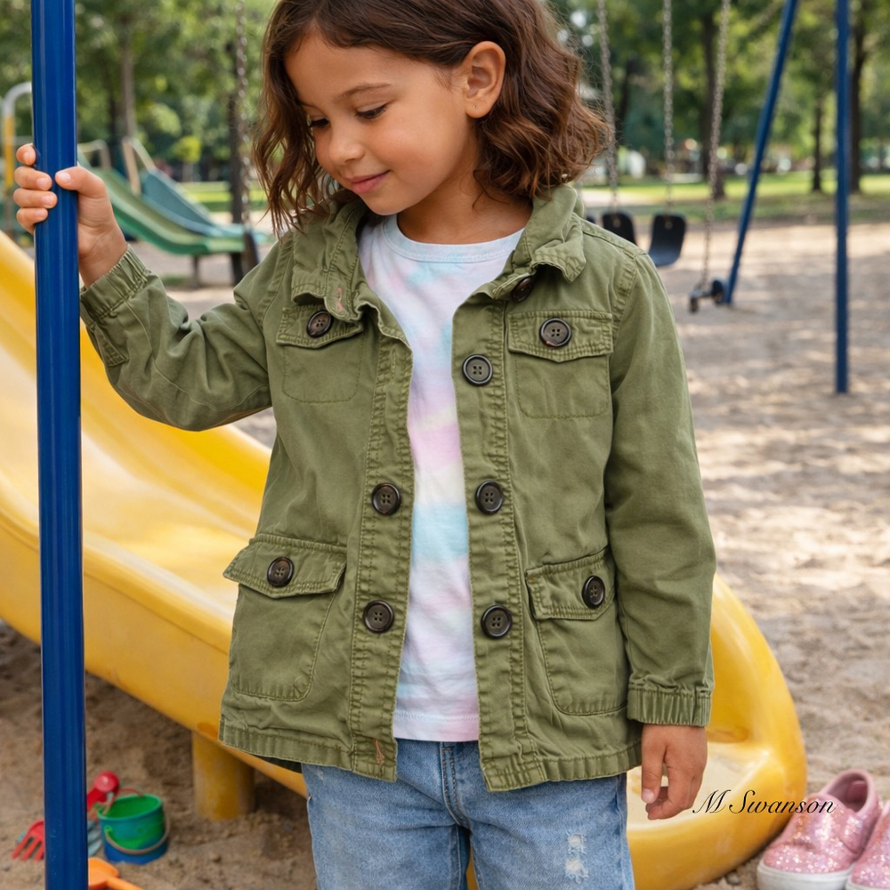 Carter’s Girls Utility Jacket Khaki Green Twill Size 4 EUC